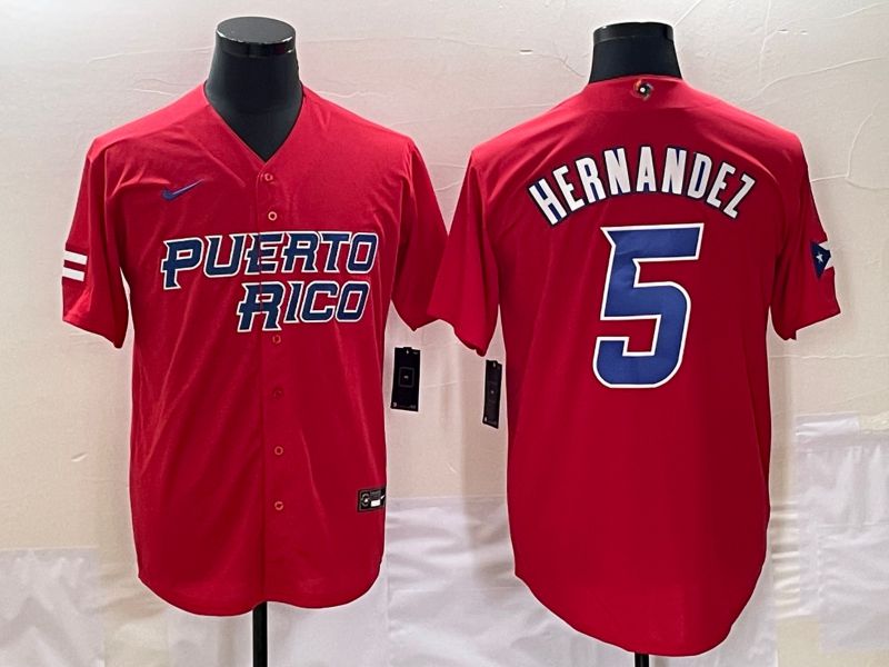 Men 2023 World Cub Puerto Rico #5 Hernandez Red Nike MLB Jersey6->more jerseys->MLB Jersey